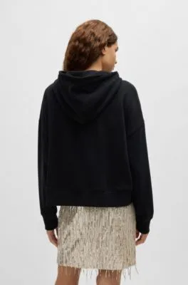 Sudadera con capucha en felpa de rizo de algodón con logo de cristales engastados