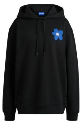 Sudadera con capucha para todos los géneros en felpa de algodón con estampado de flores y logos