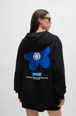 Sudadera con capucha para todos los géneros en felpa de algodón con estampado de flores y logos