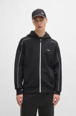 Sudadera con capucha y cremallera de algodón elástico con ilustración grabada