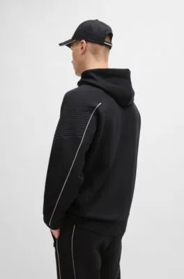 Sudadera con capucha y cremallera de algodón elástico con ilustración grabada