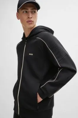 Sudadera con capucha y cremallera de algodón elástico con ilustración grabada
