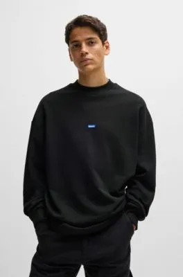 Sudadera de felpa de algodón con etiqueta con logo azul