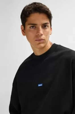 Sudadera de felpa de algodón con etiqueta con logo azul