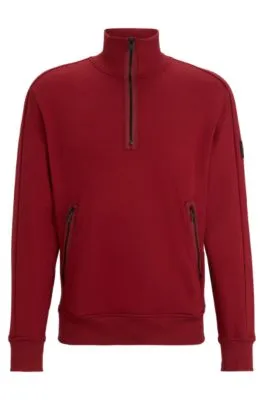 Sudadera de felpa de rizo de algodón con cuello con cremallera y parche con logo