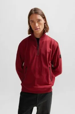 Sudadera de felpa de rizo de algodón con cuello con cremallera y parche con logo