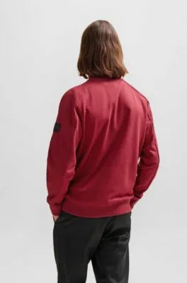 Sudadera de felpa de rizo de algodón con cuello con cremallera y parche con logo