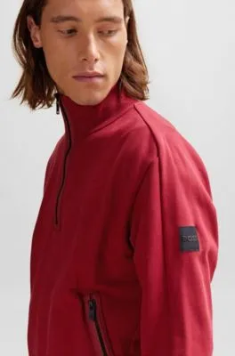 Sudadera de felpa de rizo de algodón con cuello con cremallera y parche con logo
