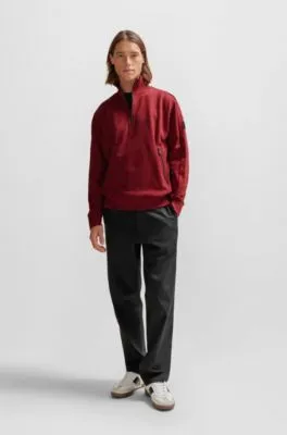 Sudadera de felpa de rizo de algodón con cuello con cremallera y parche con logo