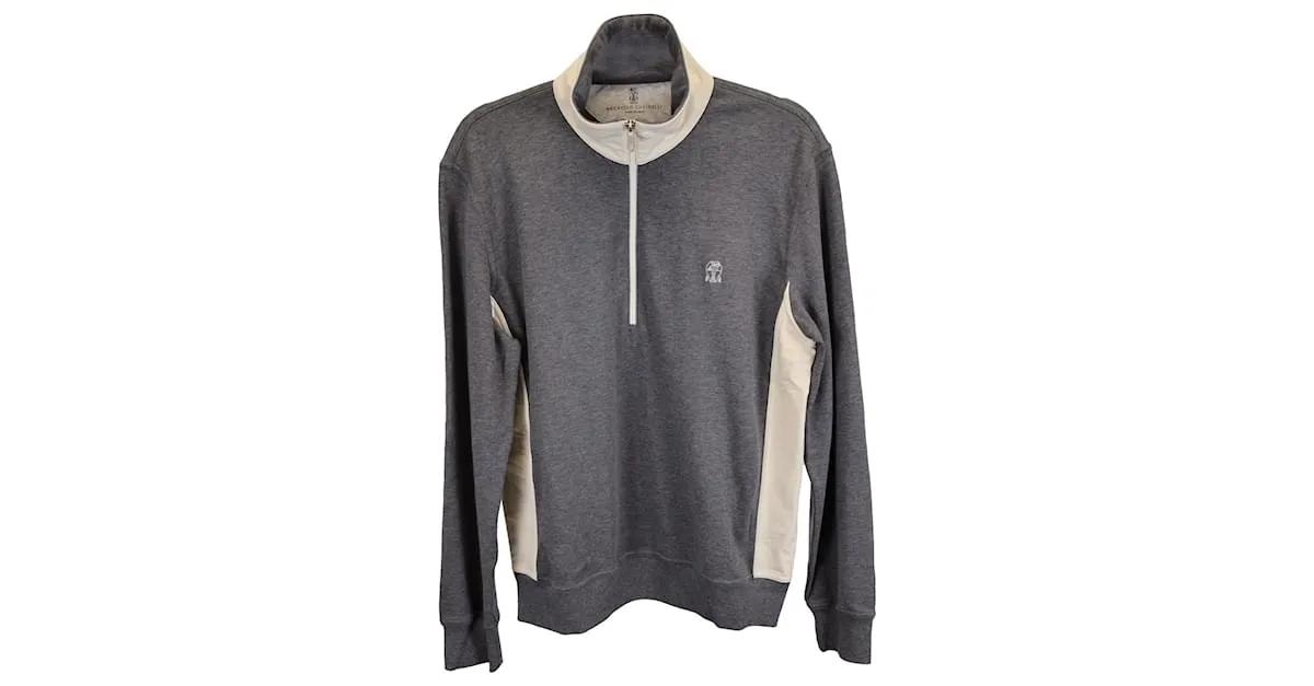 Sudadera de medio cierre Brunello Cucinelli en algodón gris 