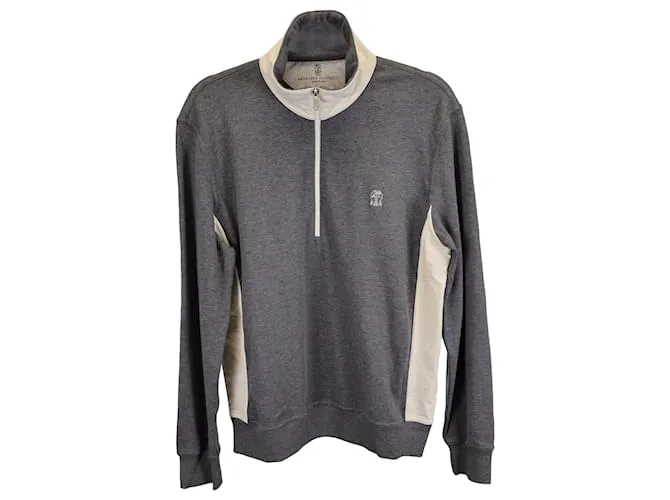 Sudadera de medio cierre Brunello Cucinelli en algodón gris 