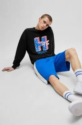Sudadera regular fit de felpa de algodón con logo de diseño