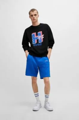 Sudadera regular fit de felpa de algodón con logo de diseño