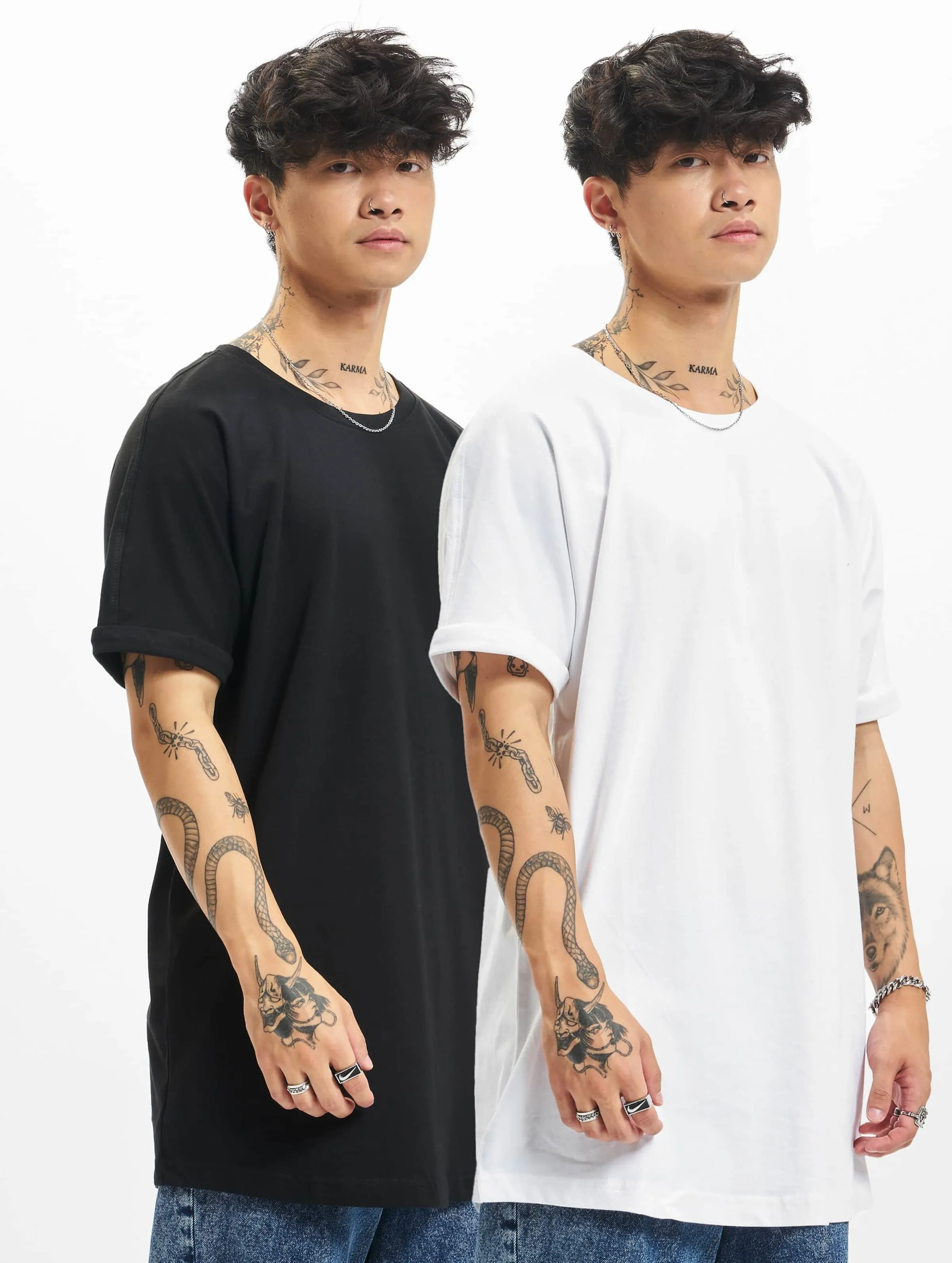 URBAN CLASSICS PREPACK LONG SHAPED TURNUP 2PACK TSHIRT