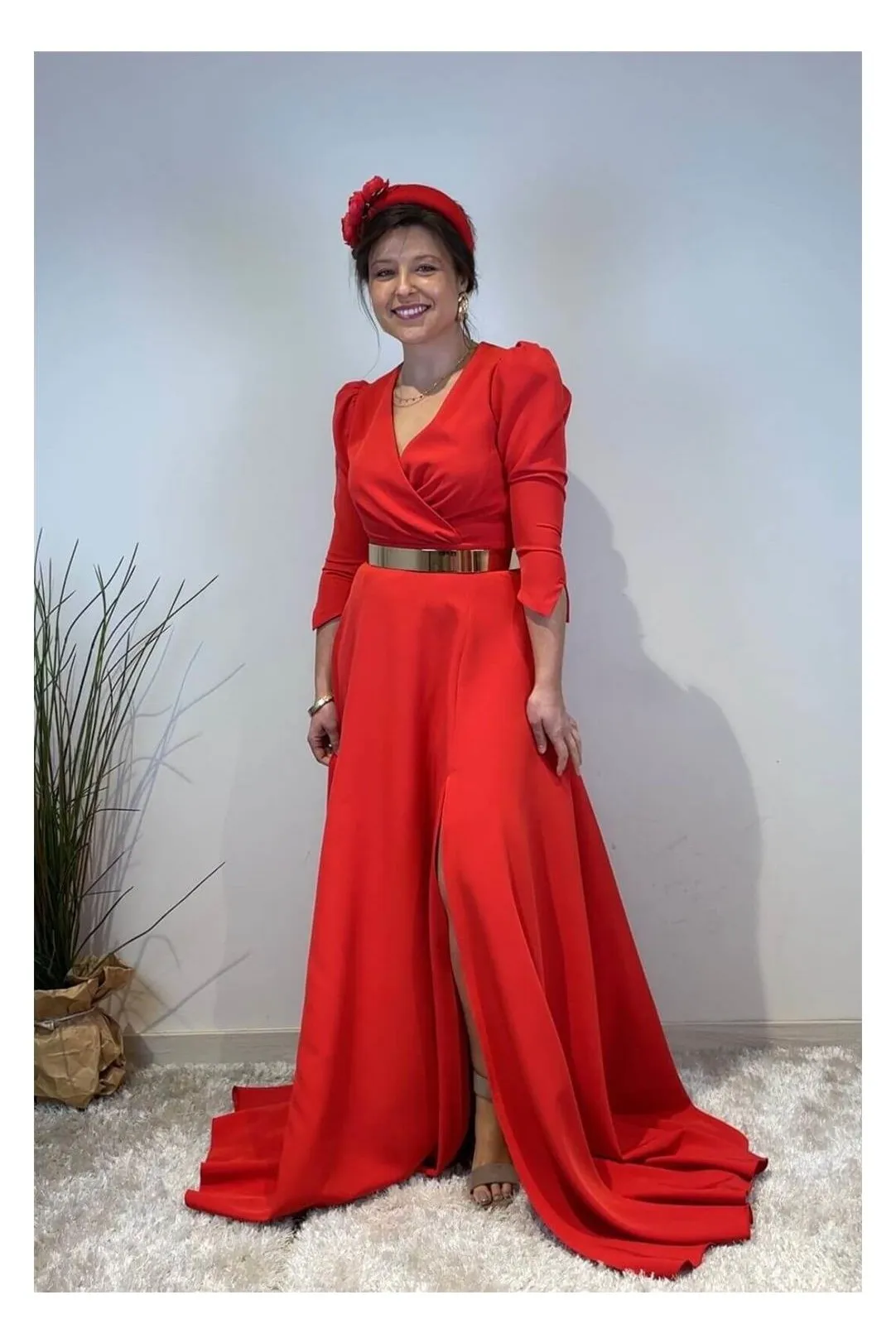 Vestido fiesta largo liso rojo