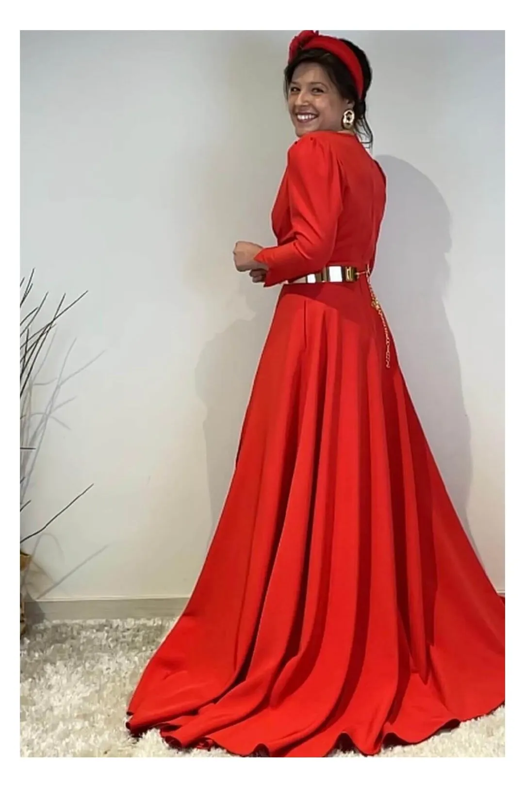 Vestido fiesta largo liso rojo