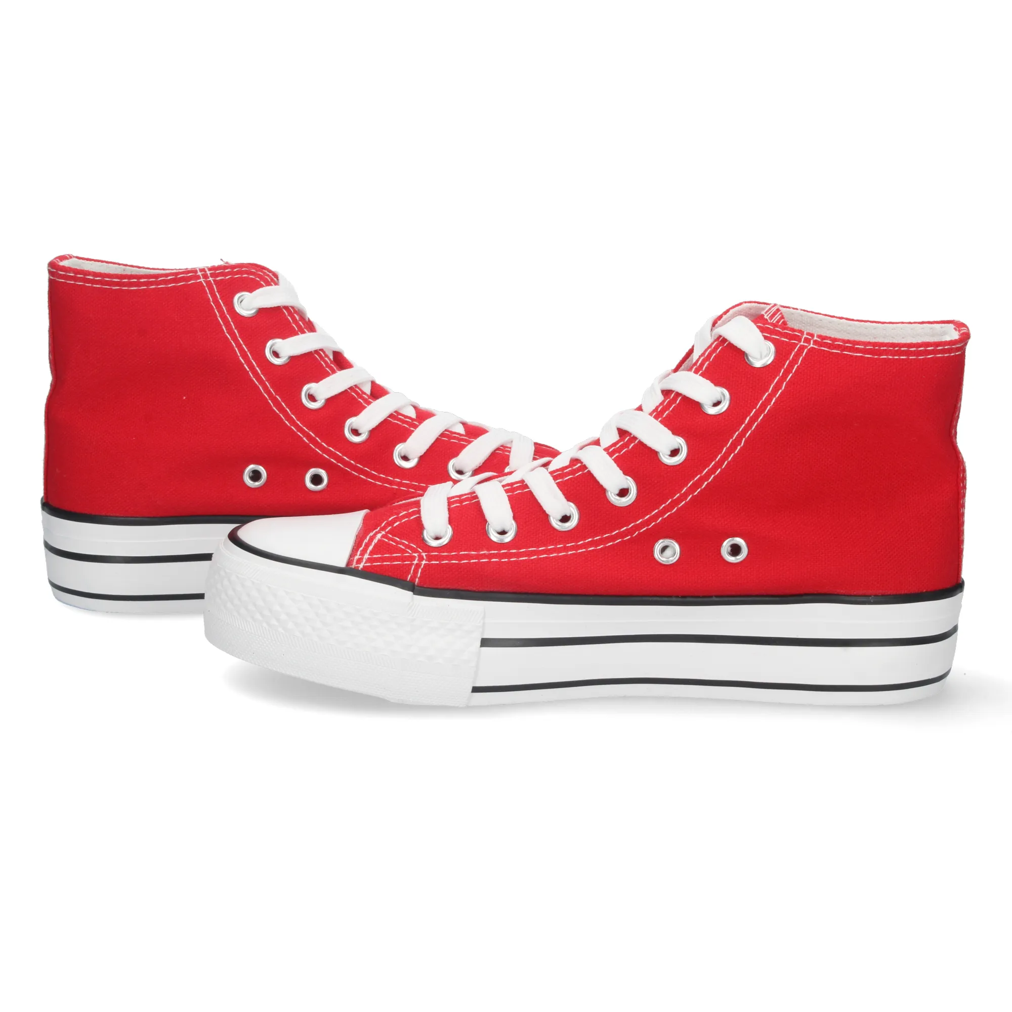 Zapatillas abotinadas doble suela estilo bamba en lona mujer rojo A307