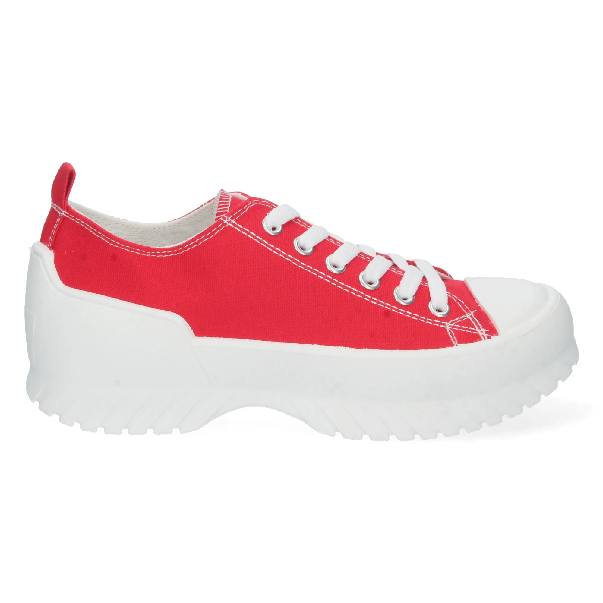 Zapatillas planas de lona con plataforma mujer color rojo