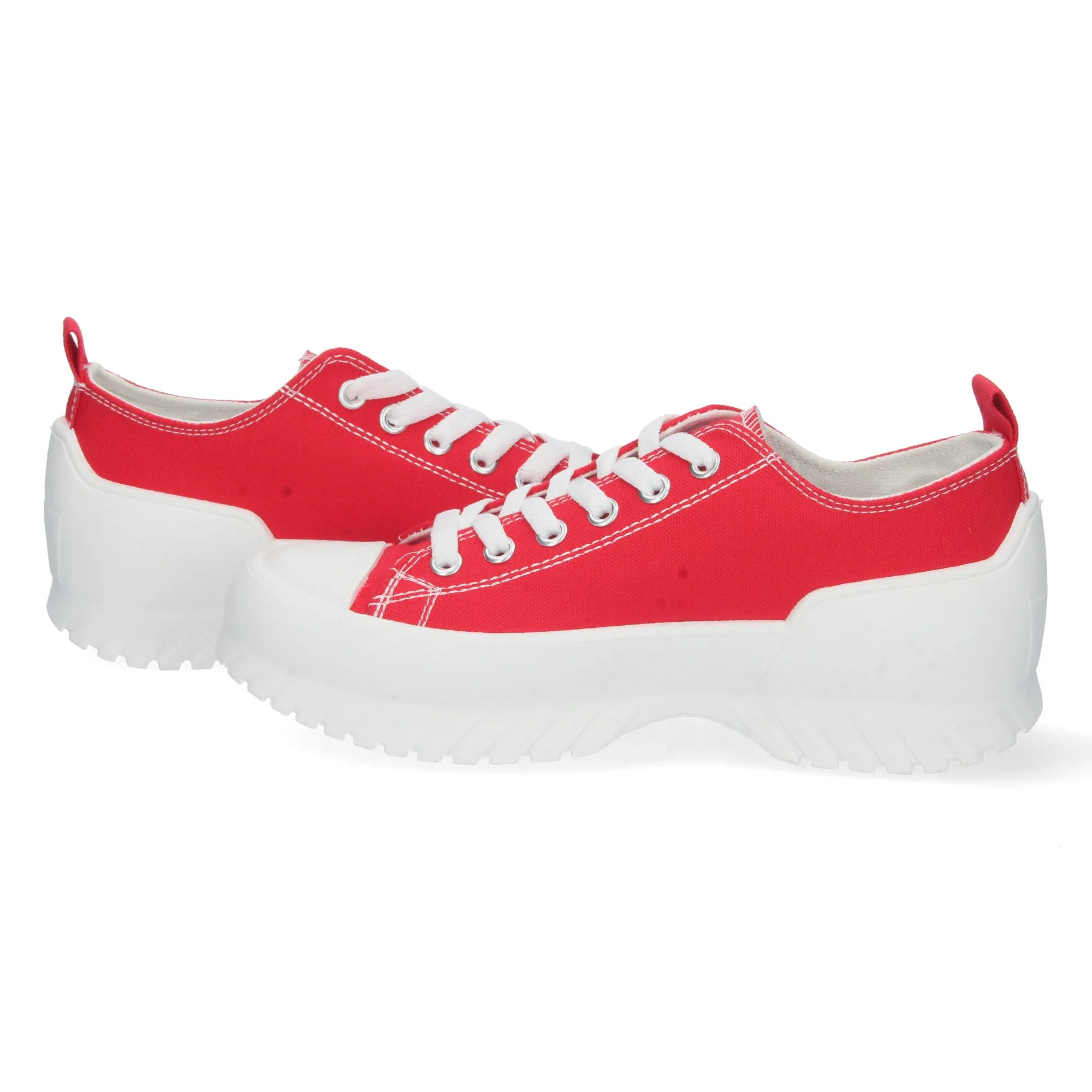 Zapatillas planas de lona con plataforma mujer color rojo