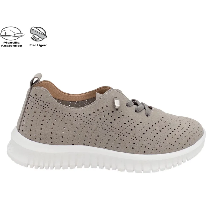 ZAPATO AMARPIES AOG26443 MUY CÓMODO Y LIGERO PARA MUJER COPETE PICADO TAUPE CORDON ELASTICO PLANTILLA EXTRAIBLE CONFORT 28488