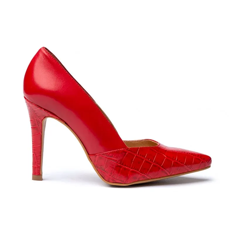 Zapatos De Salón Mujer Piel Coco Tacón Alto 1490 Rojo, de Eva Mañas