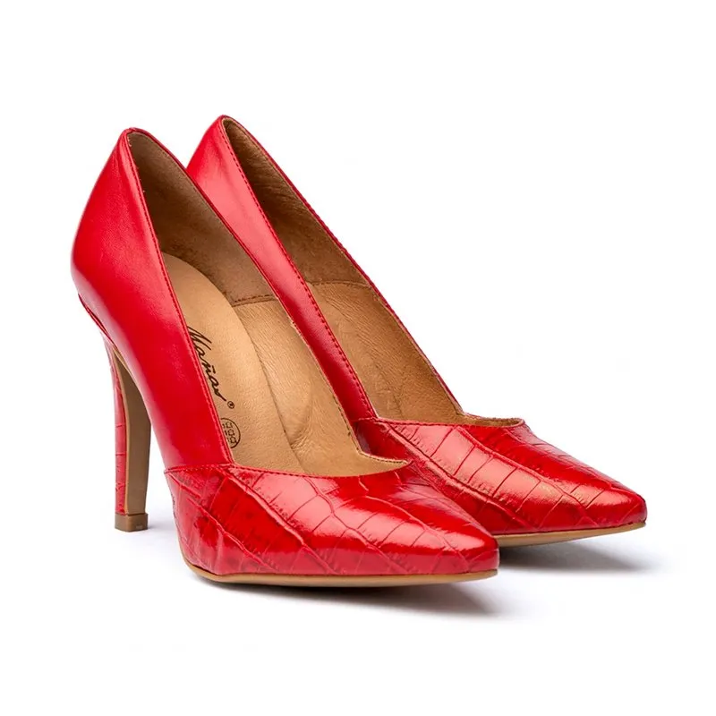 Zapatos De Salón Mujer Piel Coco Tacón Alto 1490 Rojo, de Eva Mañas