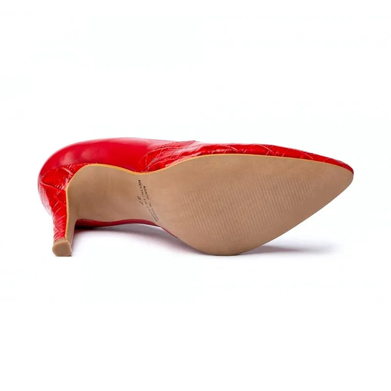 Zapatos De Salón Mujer Piel Coco Tacón Alto 1490 Rojo, de Eva Mañas